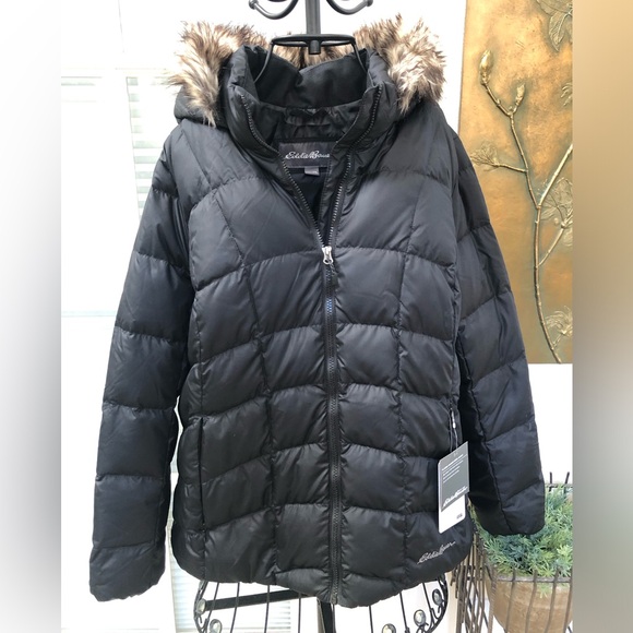 Eddie Bauer Jackets & Blazers - 🧥 NWT. Eddie Bauer Black Fur Hooded Down Jacket.